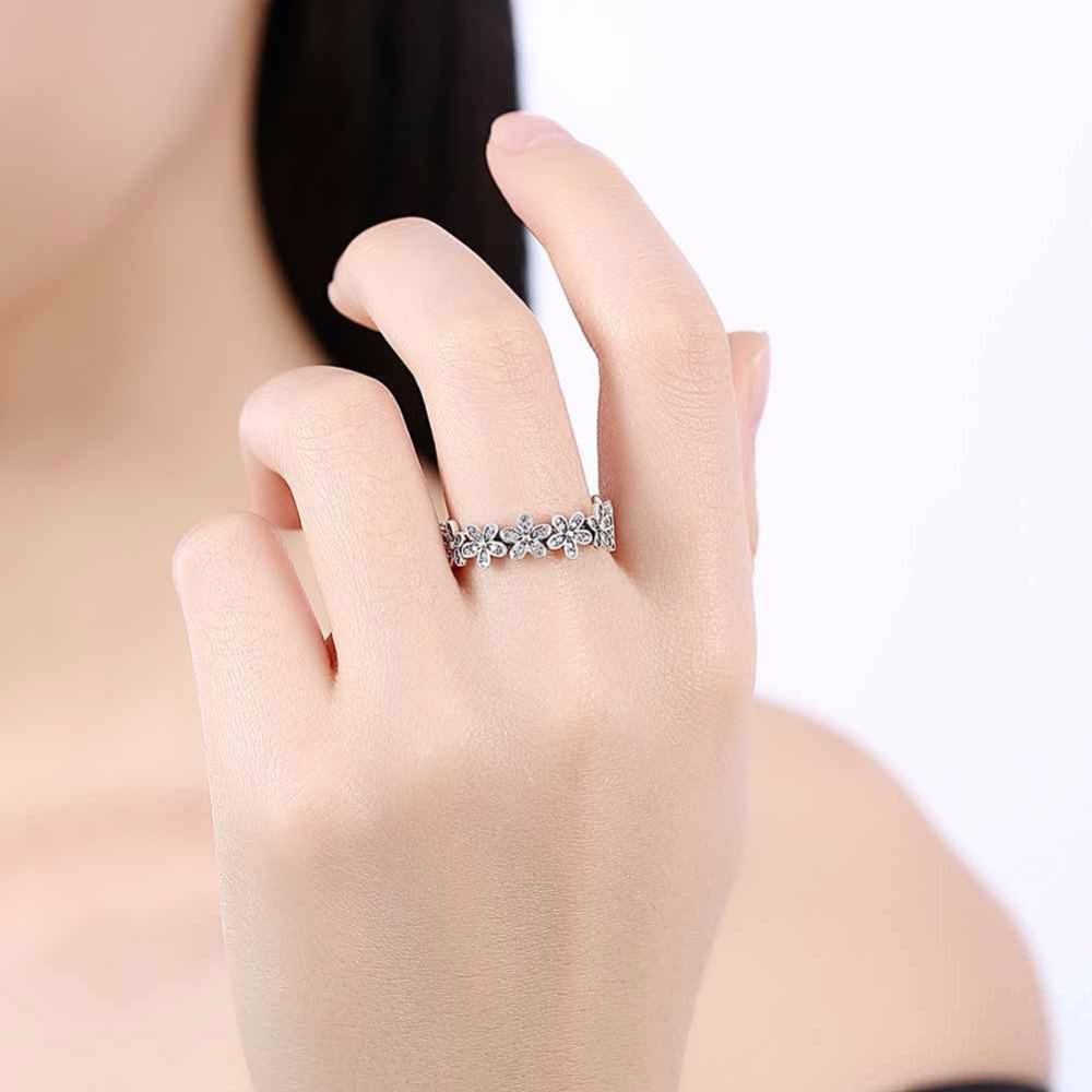 Solid 925 Sterling Silver Flowers Inlaid Zircon Rings for Women, Fashion Jewelry Gift-Customized Jewel