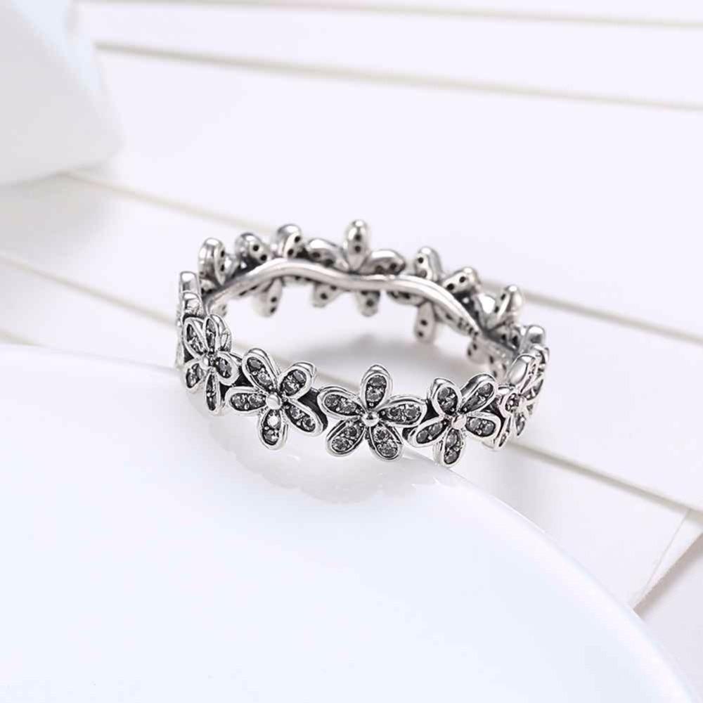 Solid 925 Sterling Silver Flowers Inlaid Zircon Rings for Women, Fashion Jewelry Gift-Customized Jewel