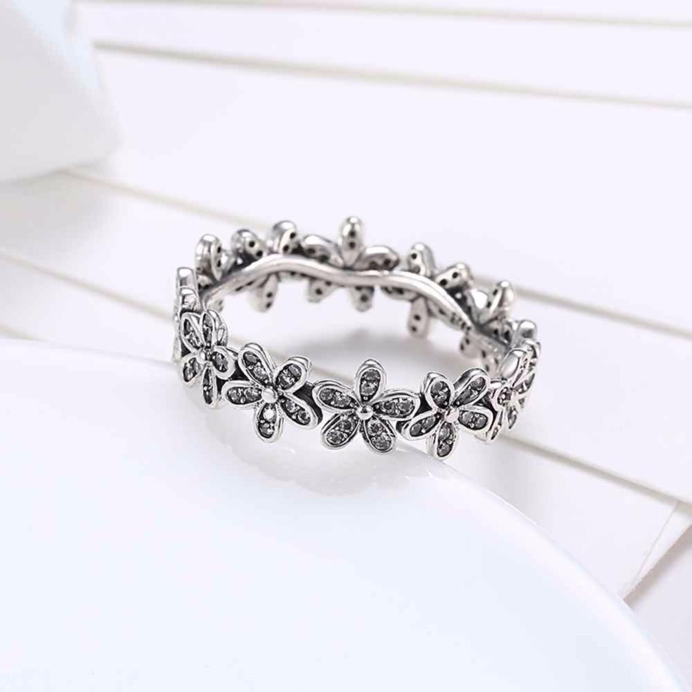 Solid 925 Sterling Silver Flowers Inlaid Zircon Rings for Women, Fashion Jewelry Gift-Customized Jewel