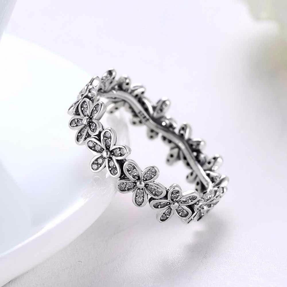 Solid 925 Sterling Silver Flowers Inlaid Zircon Rings for Women, Fashion Jewelry Gift-Customized Jewel
