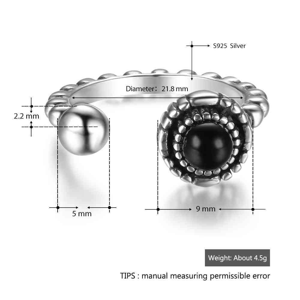 925 Sterling Silver Bead Opening with Black Simulated Pearl Vintage Ring, Fashion Jewelry Gift for Women-Customized Jewel