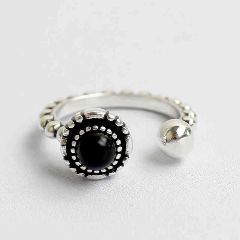 925 Sterling Silver Bead Opening with Black Simulated Pearl Vintage Ring, Fashion Jewelry Gift for Women-Customized Jewel