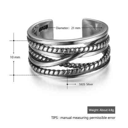 925 Sterling Silver Multi-Layer Winding Twist Open Ring for Women-Customized Jewel