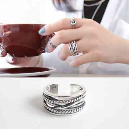 925 Sterling Silver Multi-Layer Winding Twist Open Ring for Women-Customized Jewel