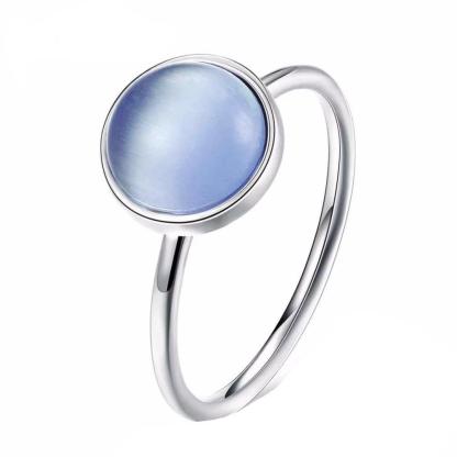 Solid 925 Sterling Silver Female Ring Round Blue Stone Jewelry Fashion Rings For Women Gift New Gift For GF-Customized Jewel