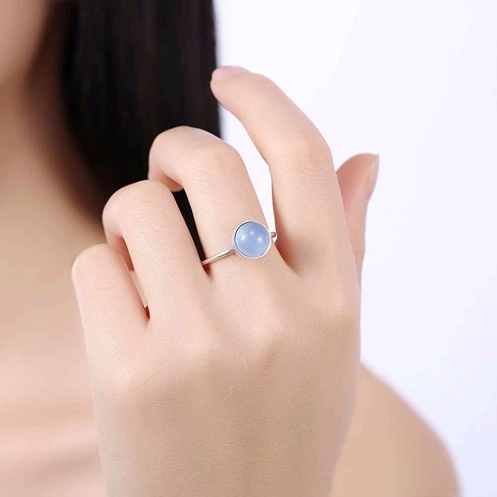 Solid 925 Sterling Silver Female Ring Round Blue Stone Jewelry Fashion Rings For Women Gift New Gift For GF-Customized Jewel