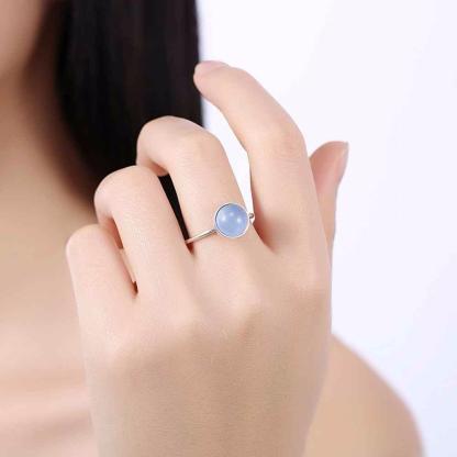 Solid 925 Sterling Silver Female Ring Round Blue Stone Jewelry Fashion Rings For Women Gift New Gift For GF-Customized Jewel
