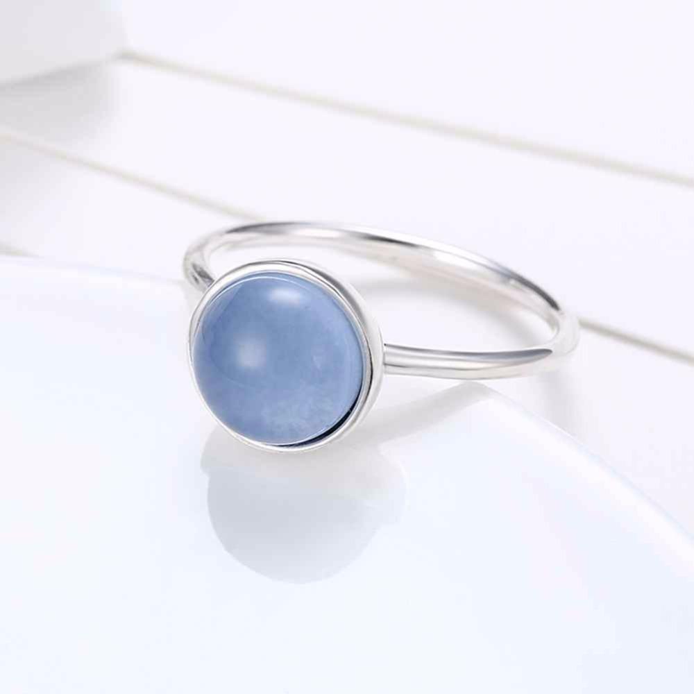 Solid 925 Sterling Silver Female Ring Round Blue Stone Jewelry Fashion Rings For Women Gift New Gift For GF-Customized Jewel