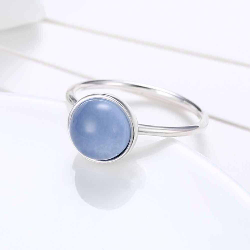 Solid 925 Sterling Silver Female Ring Round Blue Stone Jewelry Fashion Rings For Women Gift New Gift For GF-Customized Jewel