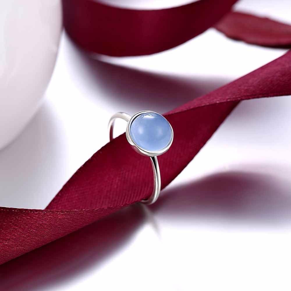 Solid 925 Sterling Silver Female Ring Round Blue Stone Jewelry Fashion Rings For Women Gift New Gift For GF-Customized Jewel