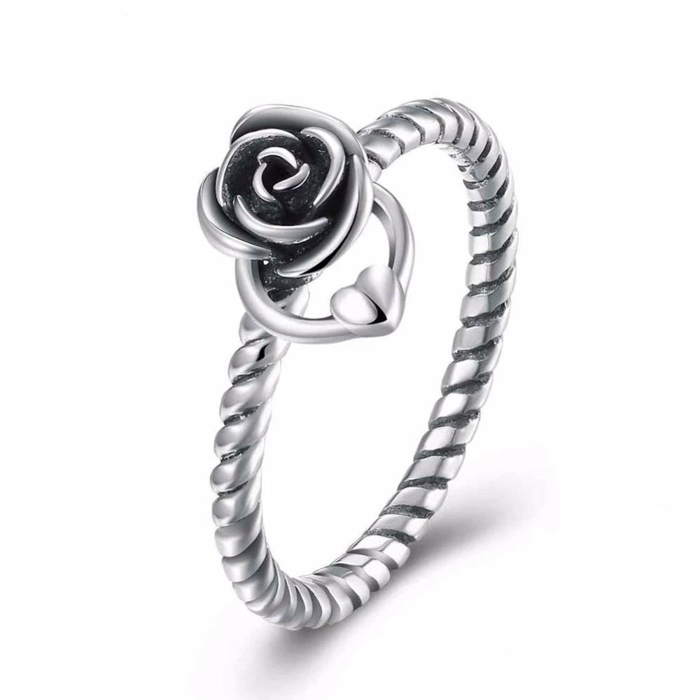 Solid 925 Sterling Silver Ring Roses Love Braided Rope Jewelry Fashion Rings For Women Anniversary Gift-Customized Jewel