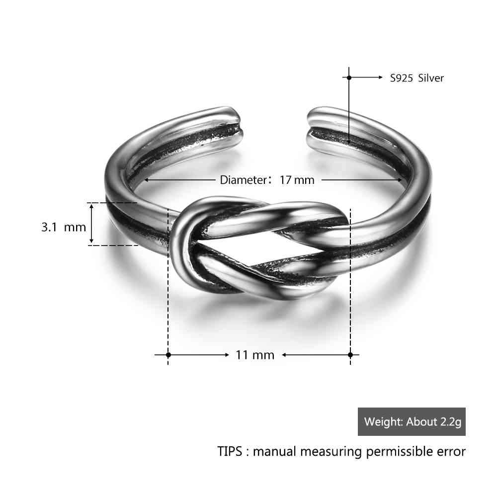 New Fashion Women&Man 925 Sterling Silver Ring Open Cuff with Knot Adjustable Ring Best Gifts For Girls-Customized Jewel