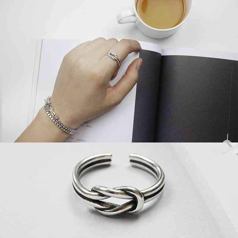 New Fashion Women&Man 925 Sterling Silver Ring Open Cuff with Knot Adjustable Ring Best Gifts For Girls-Customized Jewel