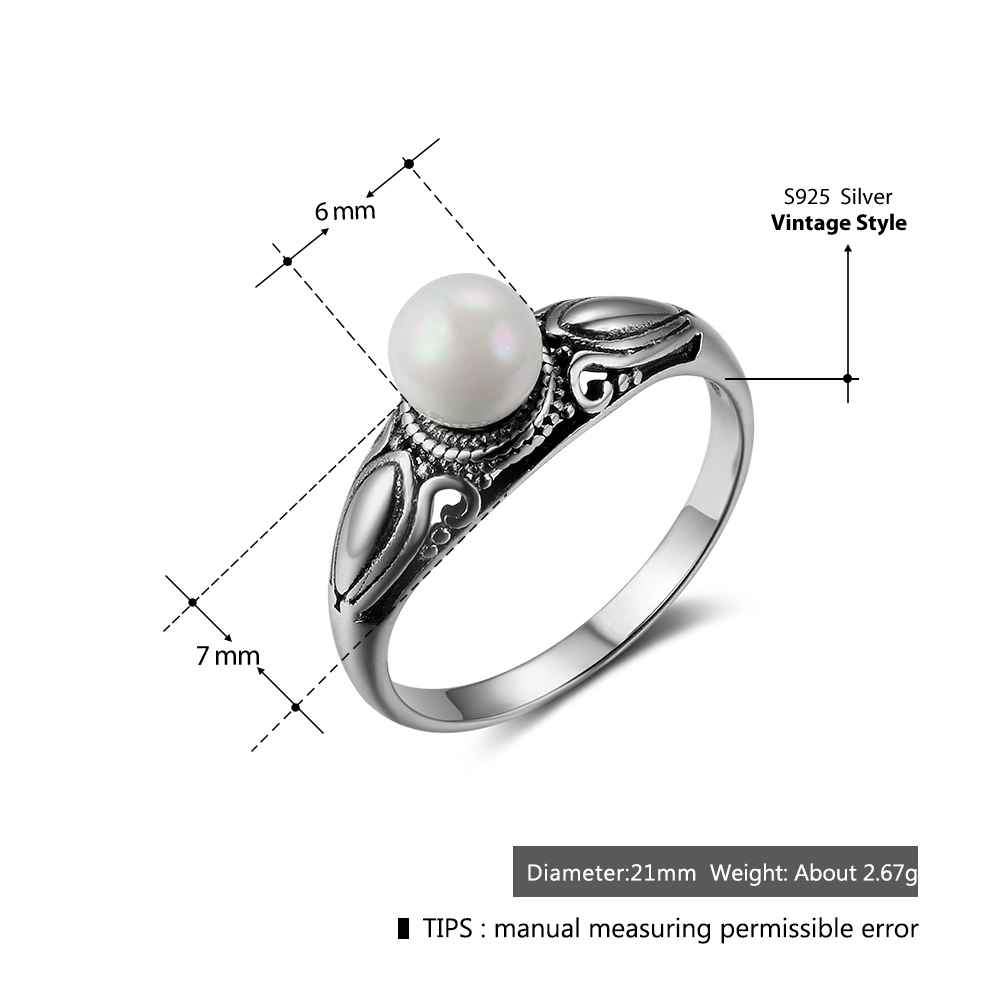 New Solid 925 Sterling Silver Rings for Women – Simulated Pearl Female Ring – Vintage Pattern Jewelry Gift for Girls -Customized Jewel