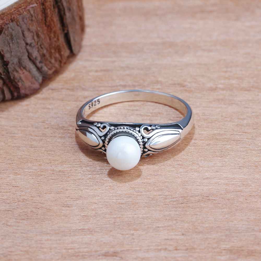 New Solid 925 Sterling Silver Rings for Women – Simulated Pearl Female Ring – Vintage Pattern Jewelry Gift for Girls -Customized Jewel
