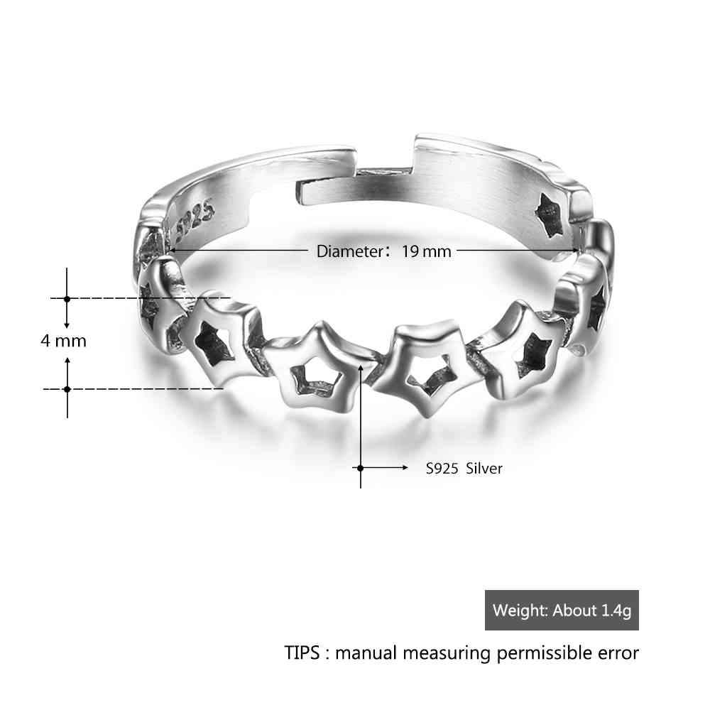 New Women Real 925 Sterling Silver Ring Open Adjustable Finger Ring with Stars Vintage Style Gift to Girls-Customized Jewel