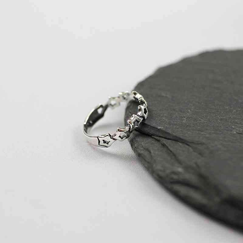 New Women Real 925 Sterling Silver Ring Open Adjustable Finger Ring with Stars Vintage Style Gift to Girls-Customized Jewel
