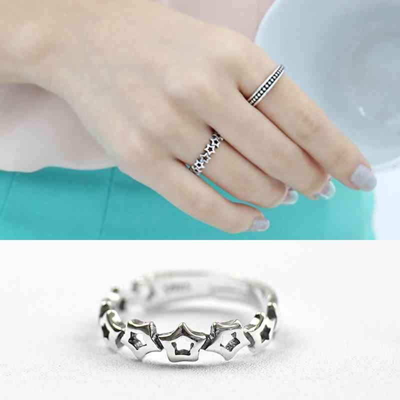 New Women Real 925 Sterling Silver Ring Open Adjustable Finger Ring with Stars Vintage Style Gift to Girls-Customized Jewel