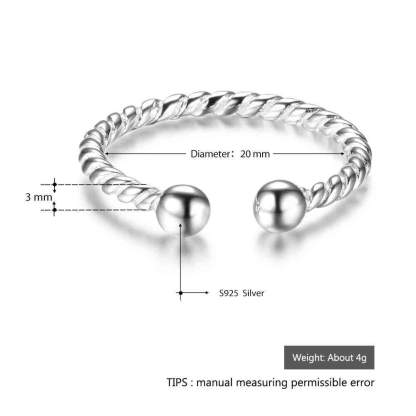 Trendy Real 925 Sterling Silver Open Adjustable Rope Rings for Women –Romantic Jewelry Gift-Customized Jewel