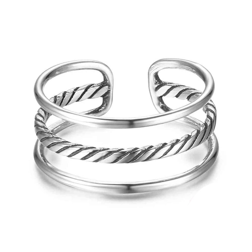 New Women Real 925 Sterling Silver Ring Open Adjustable Finger Ring with 3 Layers Trendy Style Gift for Girls-Customized Jewel