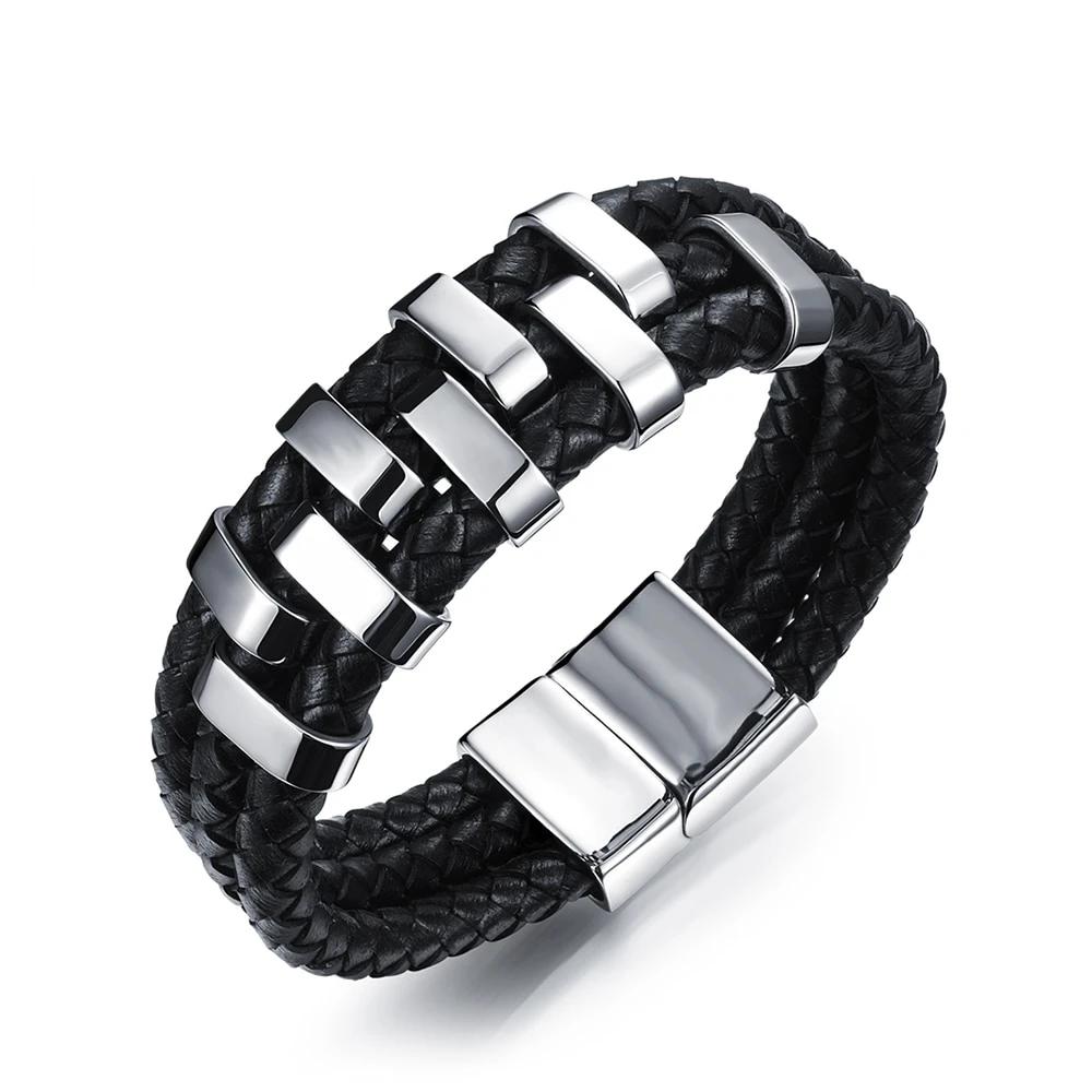 Stainless Steel Charm Bracelets & Bangles Fashion Men's Genuine Cowhide Rope Chain Bracelet Classic Style-Customized Jewel