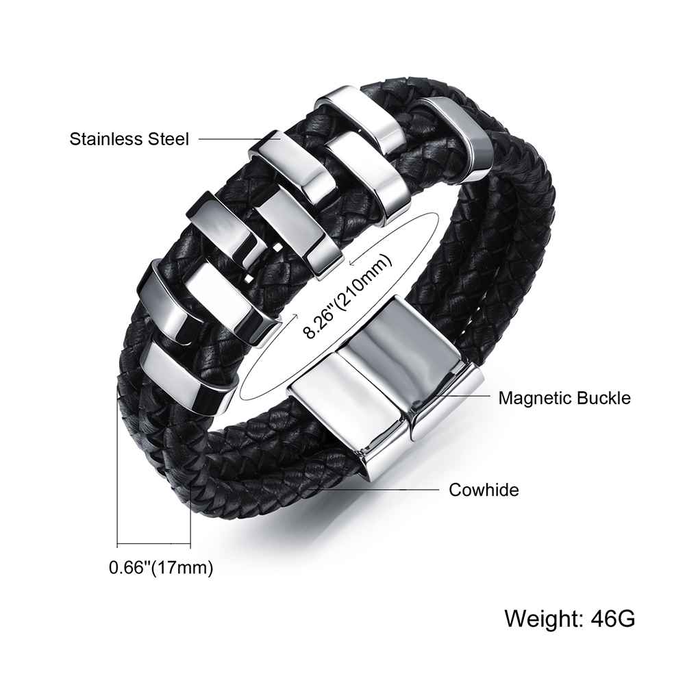 Stainless Steel Charm Bracelets & Bangles Fashion Men's Genuine Cowhide Rope Chain Bracelet Classic Style-Customized Jewel