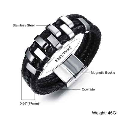 Stainless Steel Charm Bracelets & Bangles Fashion Men's Genuine Cowhide Rope Chain Bracelet Classic Style-Customized Jewel