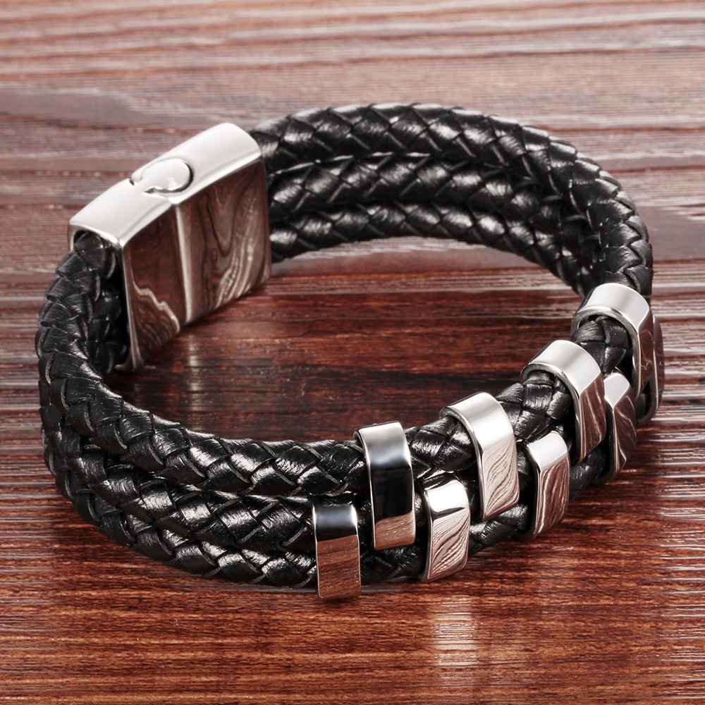 Stainless Steel Charm Bracelets & Bangles Fashion Men's Genuine Cowhide Rope Chain Bracelet Classic Style-Customized Jewel