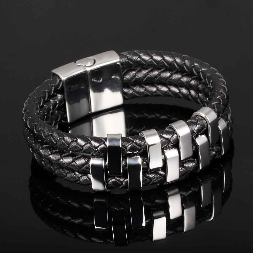 Stainless Steel Charm Bracelets & Bangles Fashion Men's Genuine Cowhide Rope Chain Bracelet Classic Style-Customized Jewel