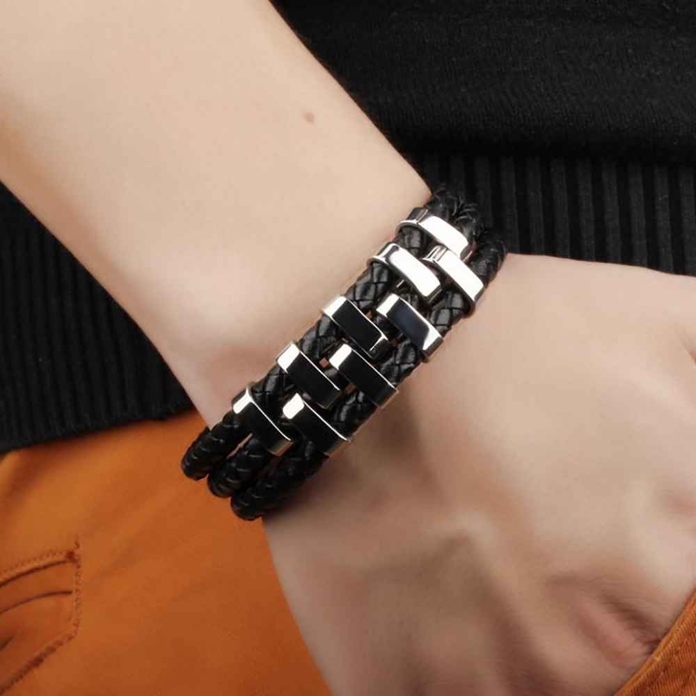 Stainless Steel Charm Bracelets & Bangles Fashion Men's Genuine Cowhide Rope Chain Bracelet Classic Style-Customized Jewel