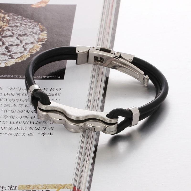 Fashion Rubber Bangle Bracelet Desinger Silicone Wristband 316L Stainless Steel Men's Bracelet-Customized Jewel