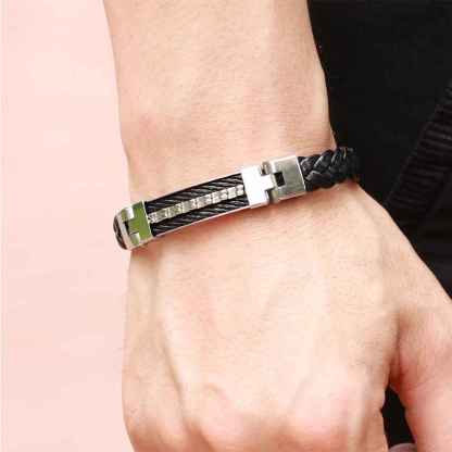 Wholesale Stainless Steel Men Jewelry Rope Bracelet Genuine PU Leather Specail Button For Men Bracelet-Customized Jewel