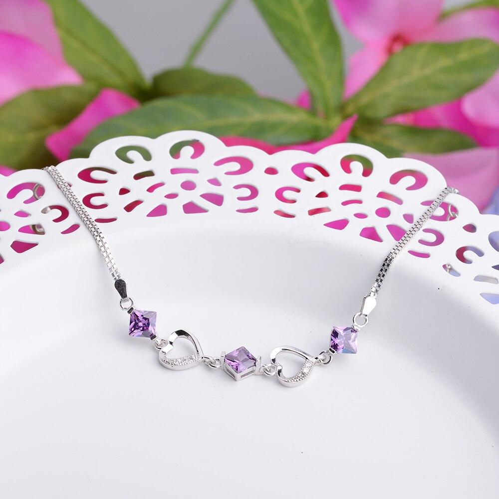 Women 925 Sterling Silver Bracelets with Rhombus Purple Cubic Zirconia, Best Gift Bracelet for Her-Customized Jewel