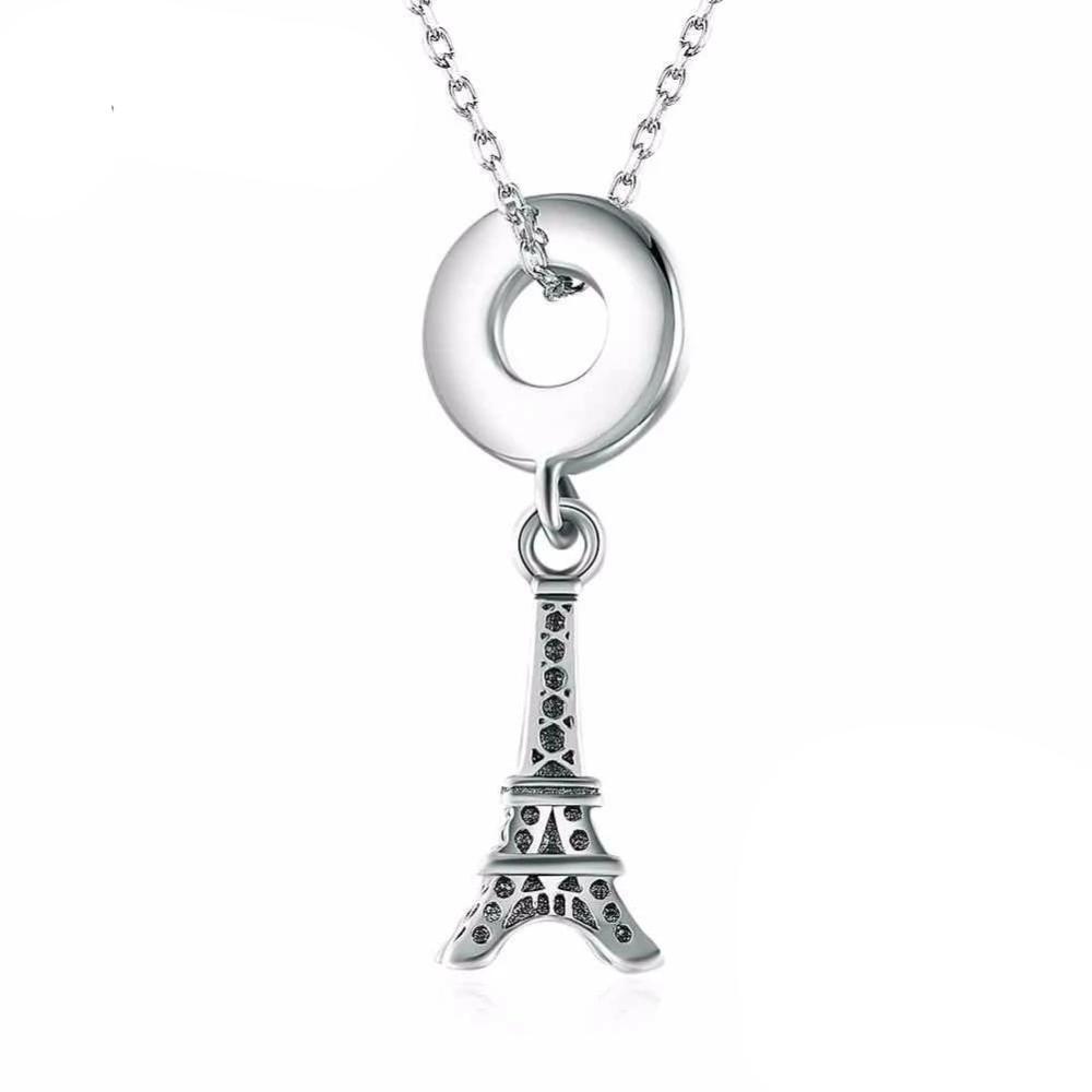 Women’s 925 Sterling Silver Solid Necklace with Eiffel Tower Design Pendant, Fashion Jewelry for Ladies-Customized Jewel