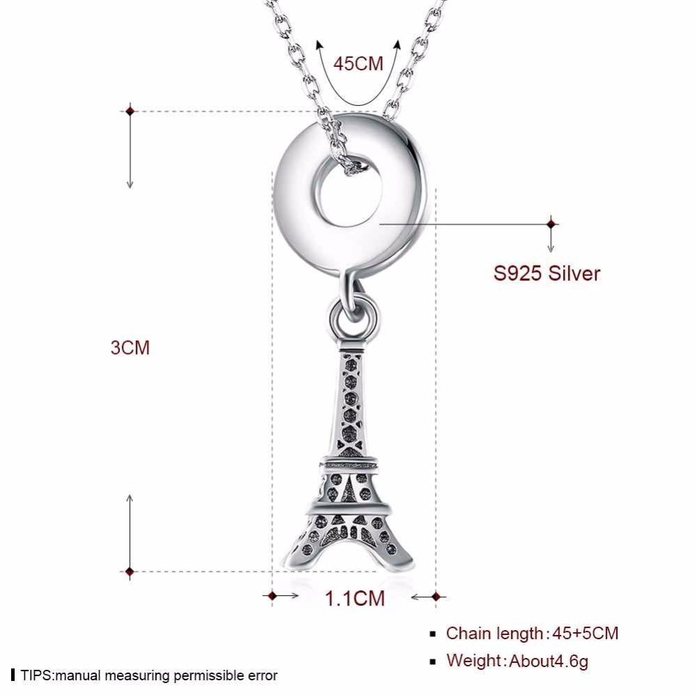Women’s 925 Sterling Silver Solid Necklace with Eiffel Tower Design Pendant, Fashion Jewelry for Ladies-Customized Jewel