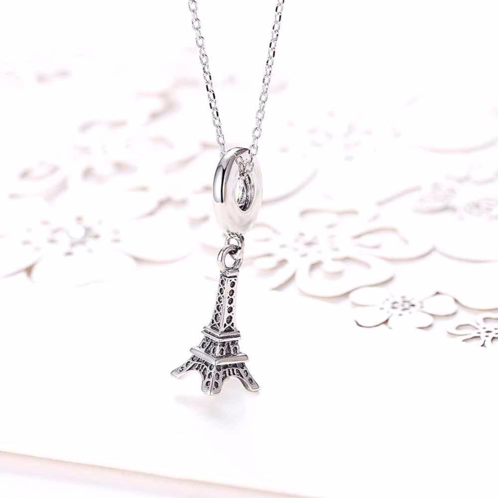 Women’s 925 Sterling Silver Solid Necklace with Eiffel Tower Design Pendant, Fashion Jewelry for Ladies-Customized Jewel