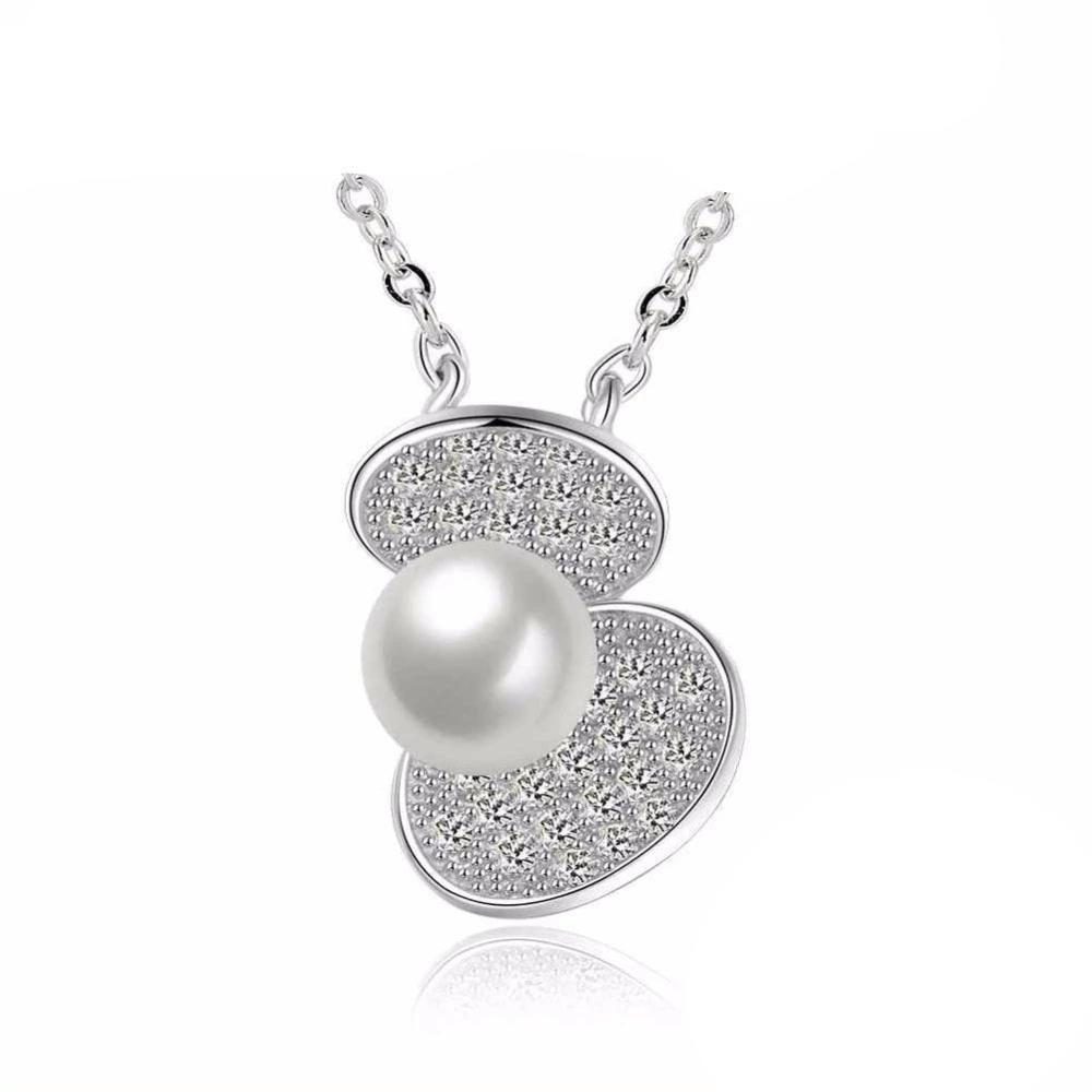 Solid Women’s 925 Sterling Silver Necklace with Simulated Pearl Shell Design Pendant, Trendy Fashion Jewelry for Women-Customized Jewel
