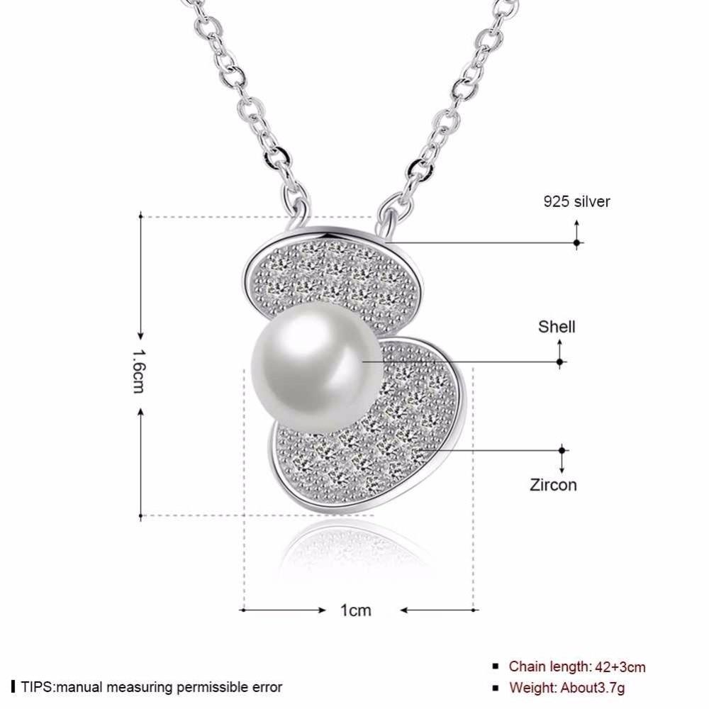 Solid Women’s 925 Sterling Silver Necklace with Simulated Pearl Shell Design Pendant, Trendy Fashion Jewelry for Women-Customized Jewel