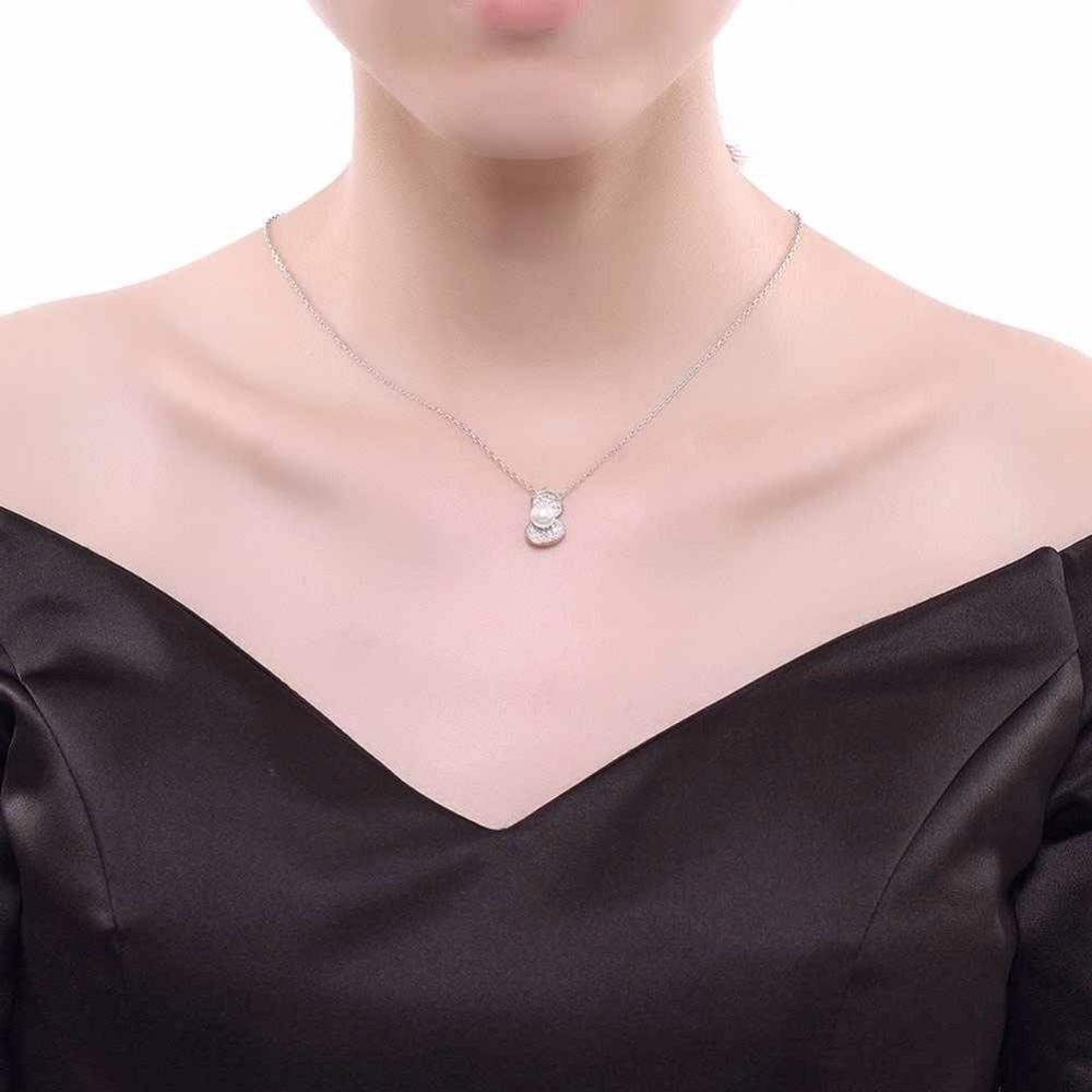 Solid Women’s 925 Sterling Silver Necklace with Simulated Pearl Shell Design Pendant, Trendy Fashion Jewelry for Women-Customized Jewel