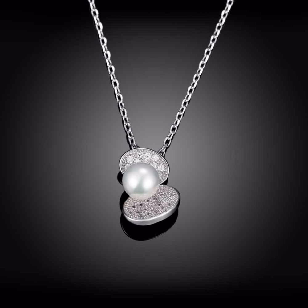 Solid Women’s 925 Sterling Silver Necklace with Simulated Pearl Shell Design Pendant, Trendy Fashion Jewelry for Women-Customized Jewel