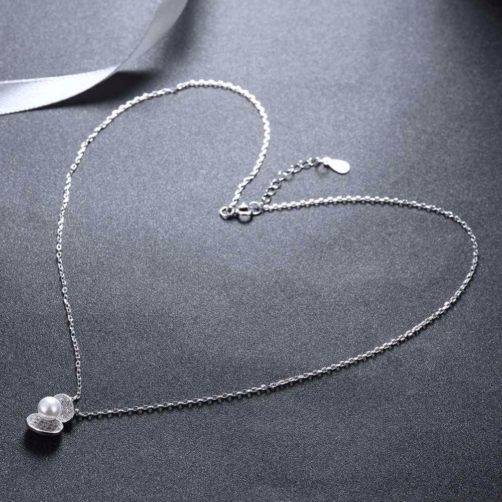 Solid Women’s 925 Sterling Silver Necklace with Simulated Pearl Shell Design Pendant, Trendy Fashion Jewelry for Women-Customized Jewel
