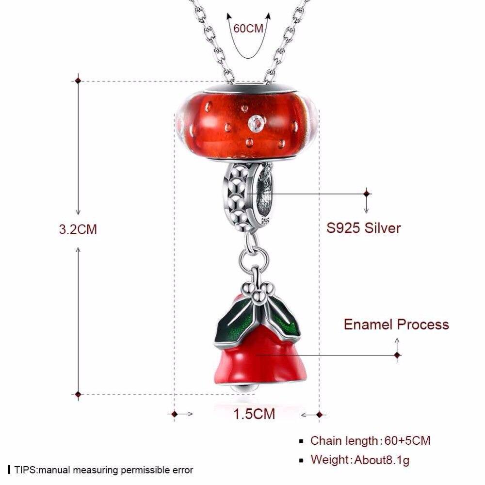 Women’s 925 Sterling Silver Solid Necklace with Red Bell Pendant, Ethnic Christmas Jewelry Gift for Girls-Customized Jewel