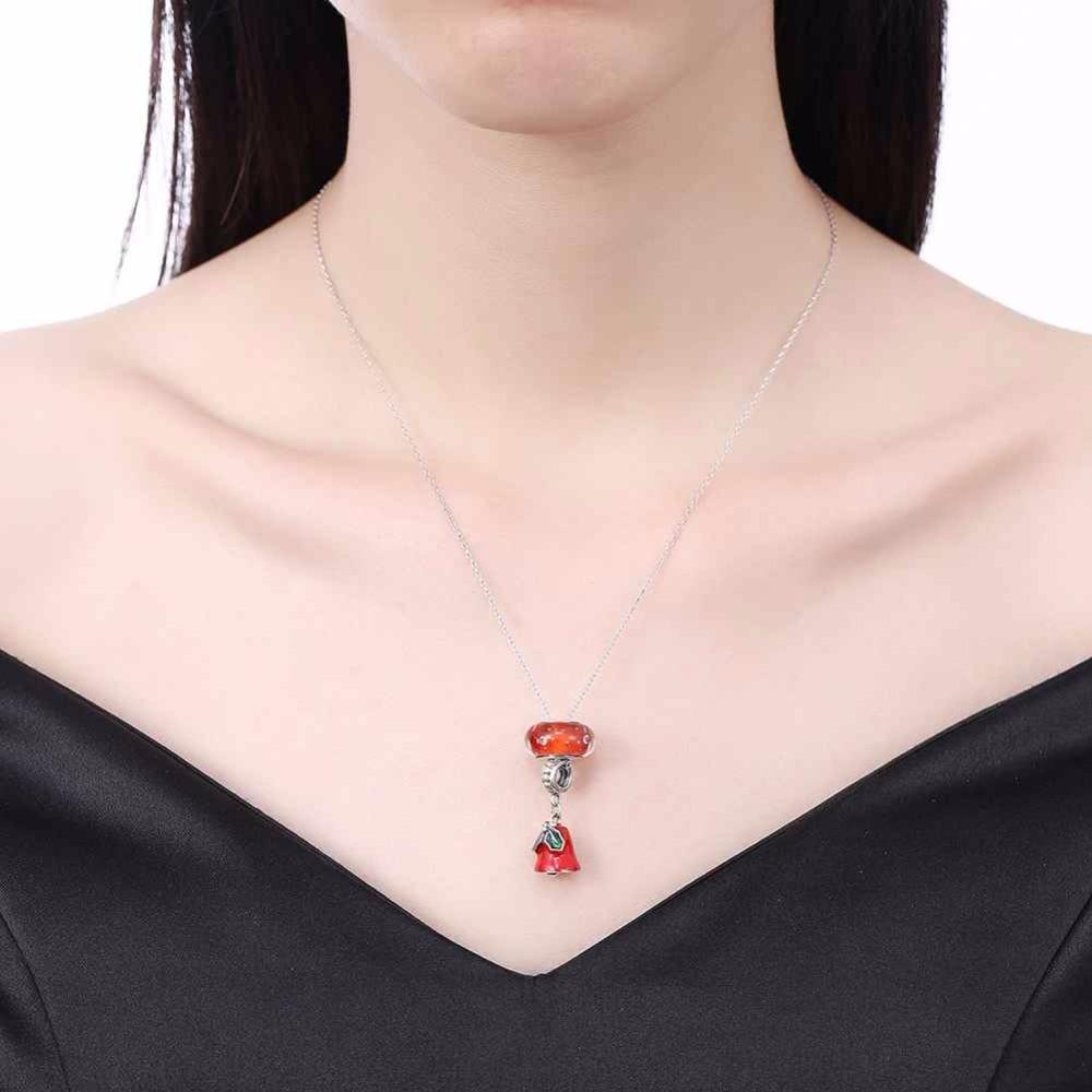 Women’s 925 Sterling Silver Solid Necklace with Red Bell Pendant, Ethnic Christmas Jewelry Gift for Girls-Customized Jewel