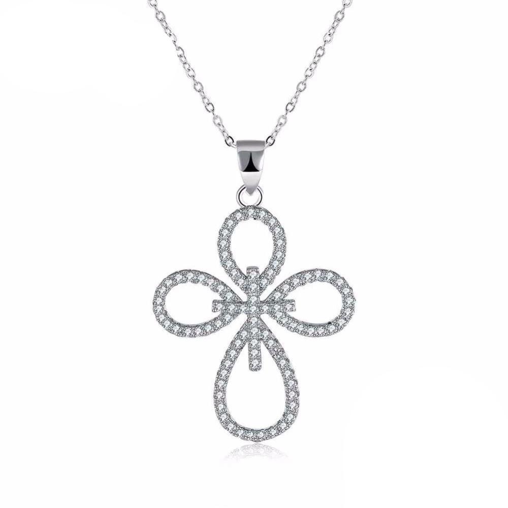Solid Women’s 925 Sterling Silver Necklace with Cross Pattern CZ Pendant, Fashion Wedding Jewelry for Females, Trendy Pendant Necklace-Customized Jewel