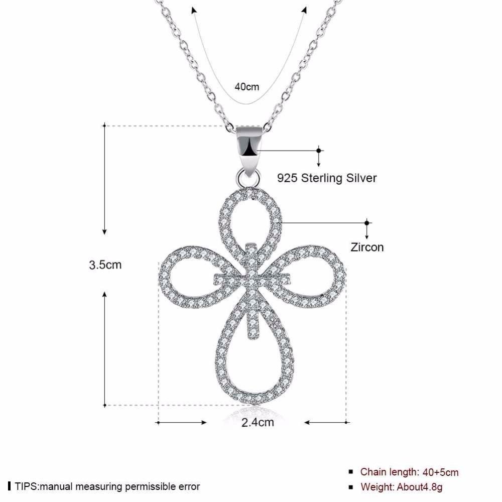 Solid Women’s 925 Sterling Silver Necklace with Cross Pattern CZ Pendant, Fashion Wedding Jewelry for Females, Trendy Pendant Necklace-Customized Jewel