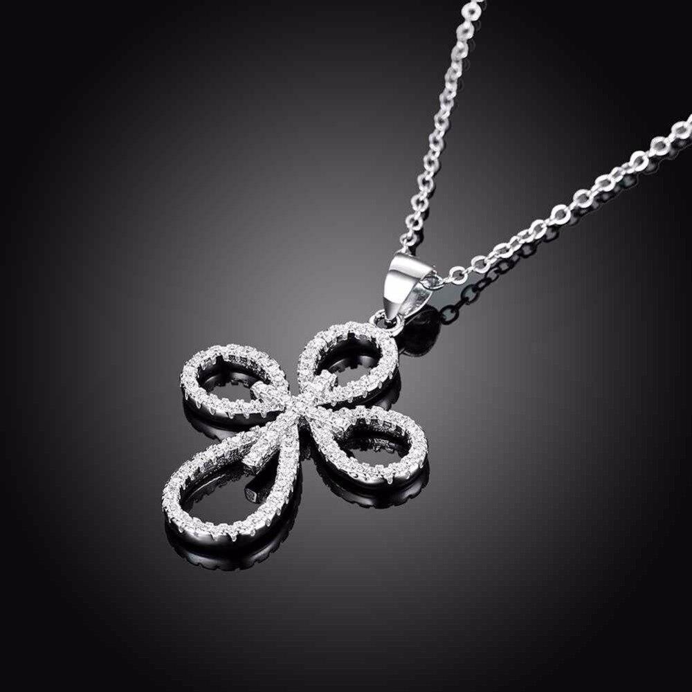Solid Women’s 925 Sterling Silver Necklace with Cross Pattern CZ Pendant, Fashion Wedding Jewelry for Females, Trendy Pendant Necklace-Customized Jewel