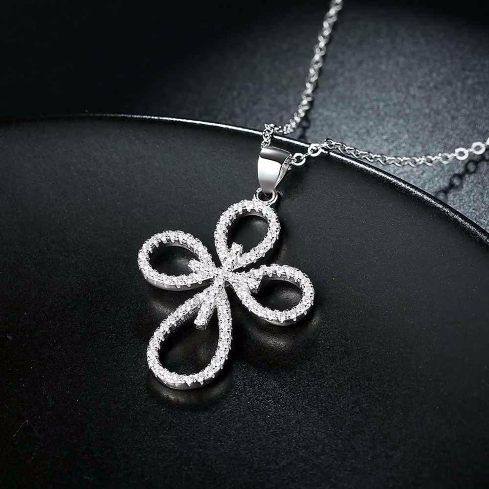 Solid Women’s 925 Sterling Silver Necklace with Cross Pattern CZ Pendant, Fashion Wedding Jewelry for Females, Trendy Pendant Necklace-Customized Jewel