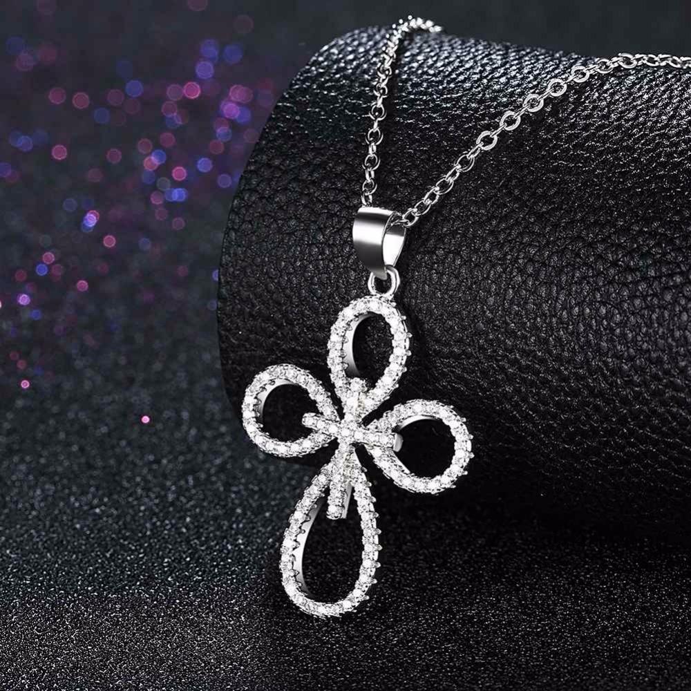 Solid Women’s 925 Sterling Silver Necklace with Cross Pattern CZ Pendant, Fashion Wedding Jewelry for Females, Trendy Pendant Necklace-Customized Jewel