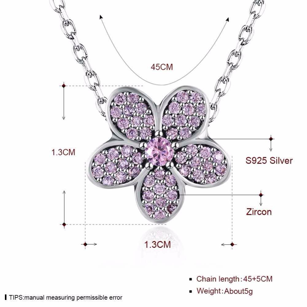 Solid 925 Sterling Silver Necklace Flower Design Purple CZ Stone Jewelry Necklaces & Pendants For Women-Customized Jewel