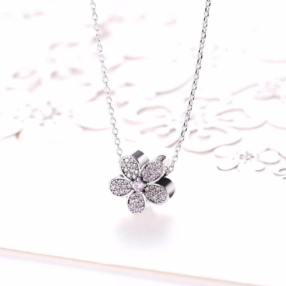 Solid 925 Sterling Silver Necklace Flower Design Purple CZ Stone Jewelry Necklaces & Pendants For Women-Customized Jewel
